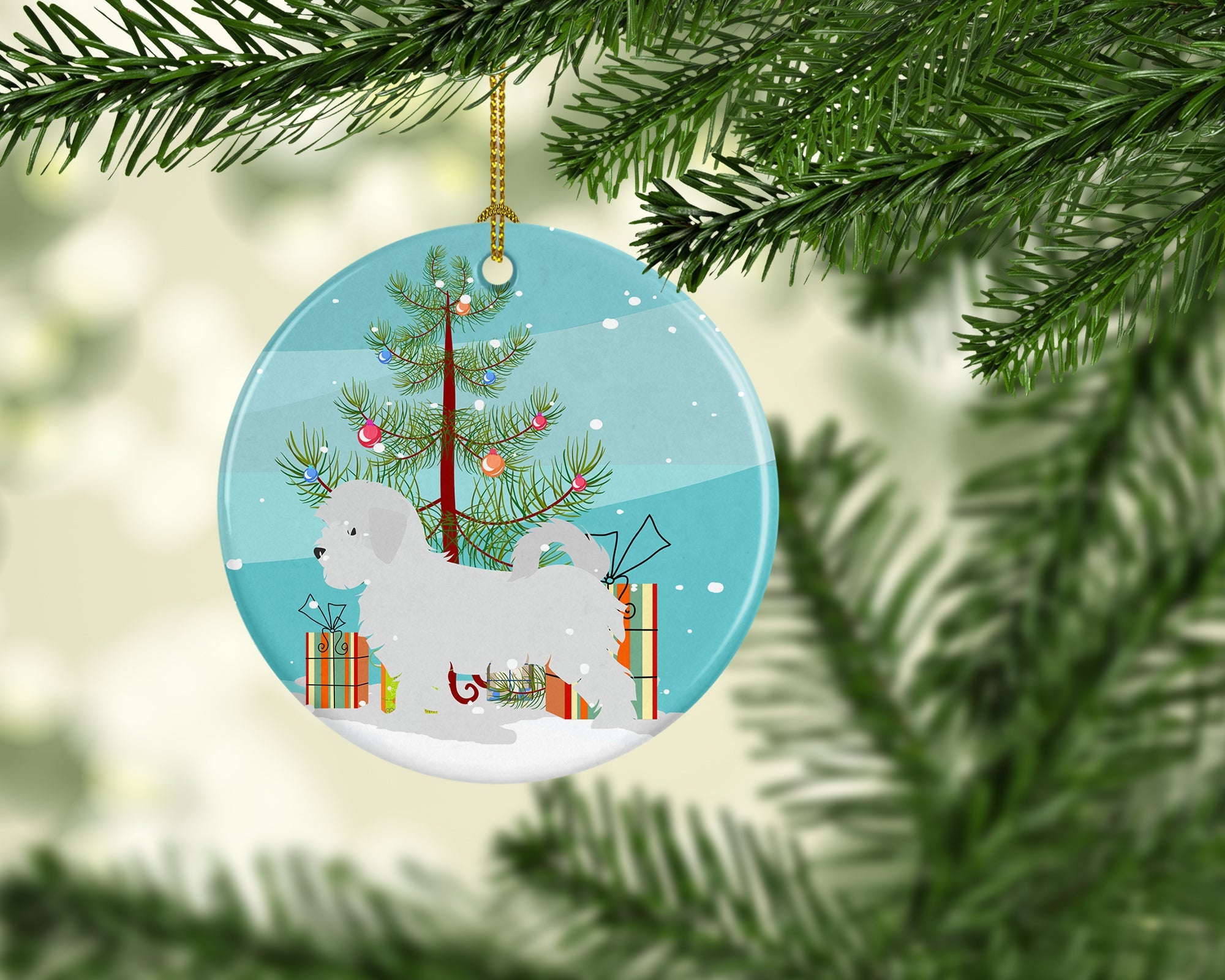 Maltese Merry Christmas Tree Ceramic Ornament Christmas Tree Hanging Decorations for Home Christmas Holiday, Party, Gift, 3 in, Multicolor