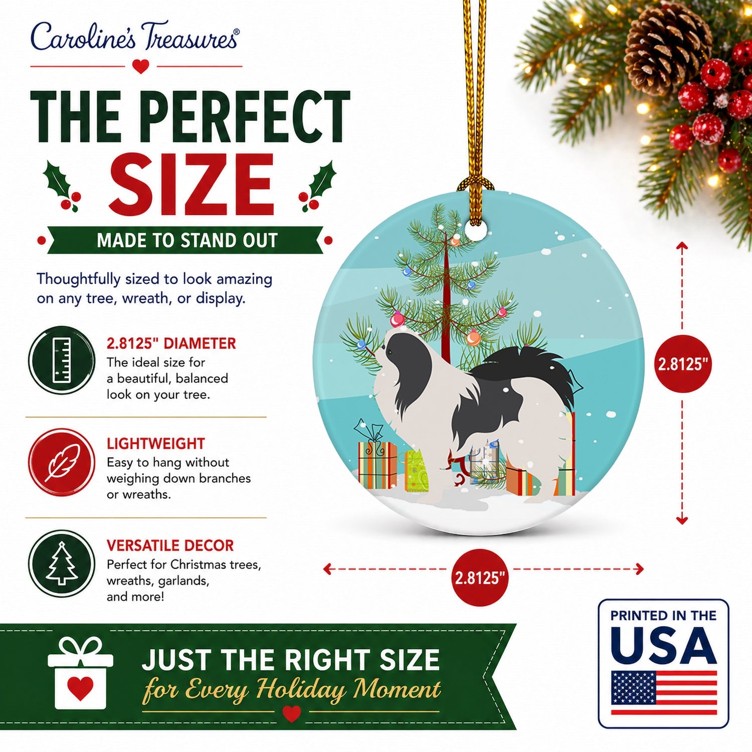 Japanese Chin Merry Christmas Tree Ceramic Ornament Christmas Tree Hanging Decorations for Home Christmas Holiday, Party, Gift, 3 in, Multicolor