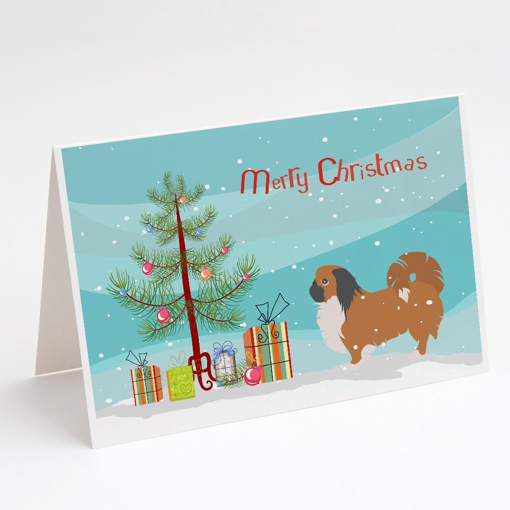 Pekingese Merry Christmas Tree Greeting Cards Pack of 8 Blank Cards with Envelopes Whimsical A7 Size 5x7