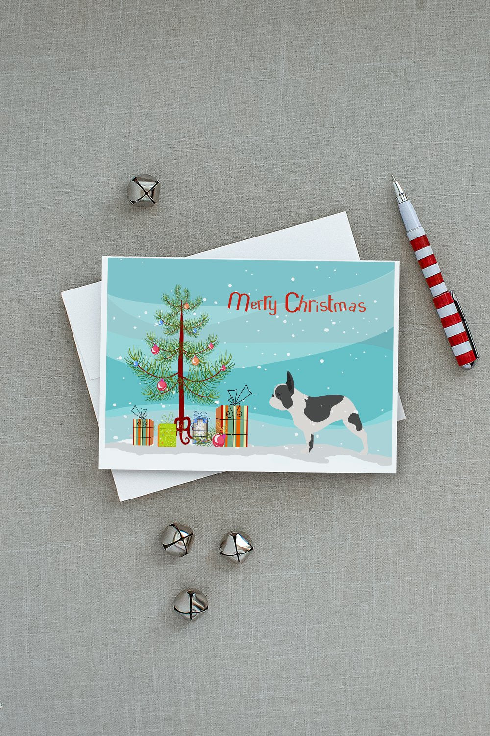 French Bulldog Merry Christmas Tree Greeting Cards Pack of 8 Blank Cards with Envelopes Whimsical A7 Size 5x7