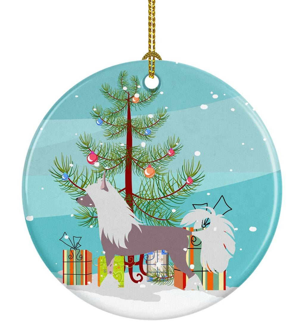 Chinese Crested Merry Christmas Tree Ceramic Ornament Christmas Tree Hanging Decorations for Home Christmas Holiday, Party, Gift, 3 in, Multicolor
