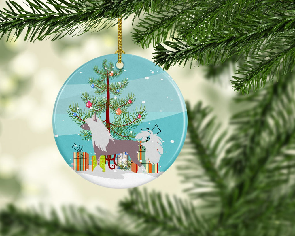 Chinese Crested Merry Christmas Tree Ceramic Ornament Christmas Tree Hanging Decorations for Home Christmas Holiday, Party, Gift, 3 in, Multicolor