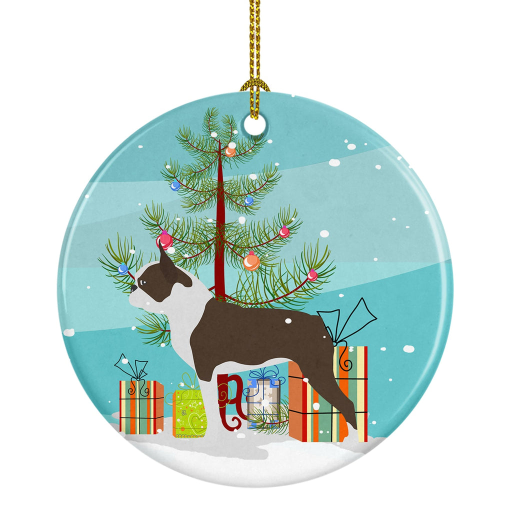 Boston Terrier Merry Christmas Tree Ceramic Ornament Christmas Tree Hanging Decorations for Home Christmas Holiday, Party, Gift, 3 in, Multicolor