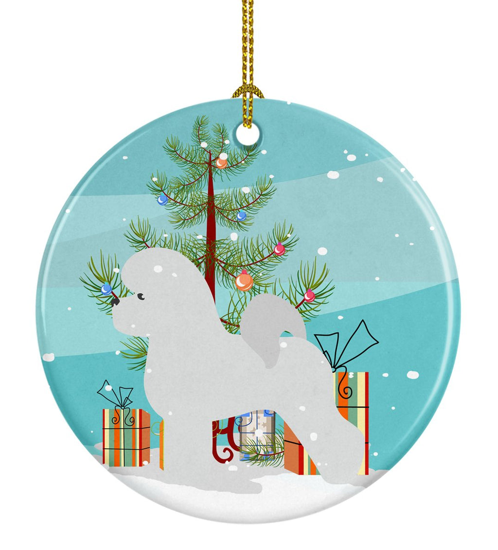 Bichon Frise Merry Christmas Tree Ceramic Ornament Christmas Tree Hanging Decorations for Home Christmas Holiday, Party, Gift, 3 in, Multicolor