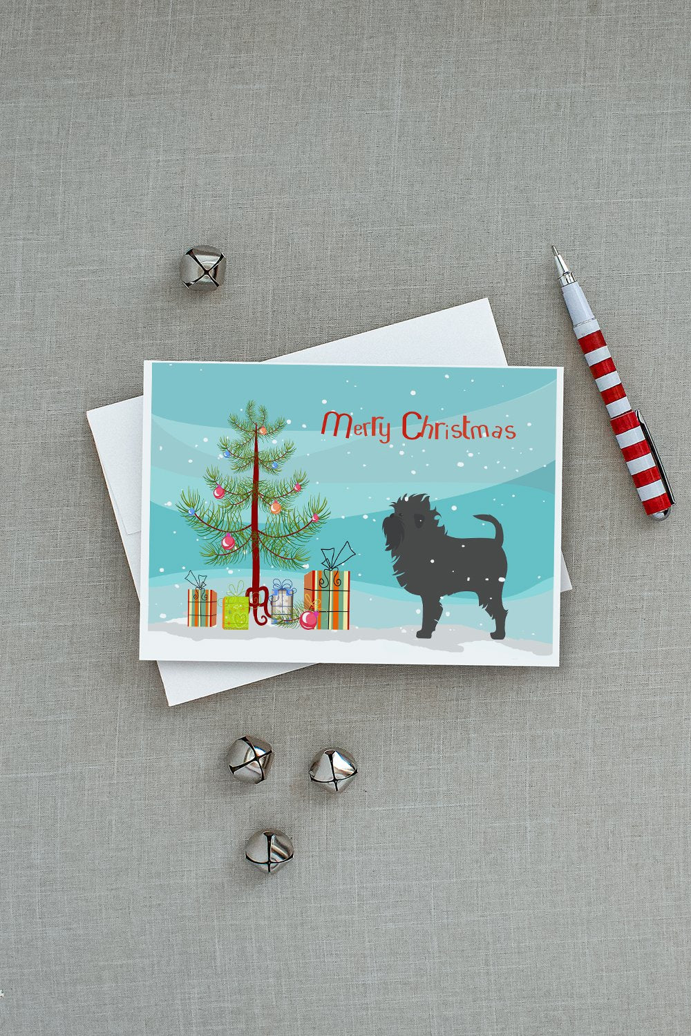Affenpinscher Merry Christmas Tree Greeting Cards Pack of 8 Blank Cards with Envelopes Whimsical A7 Size 5x7