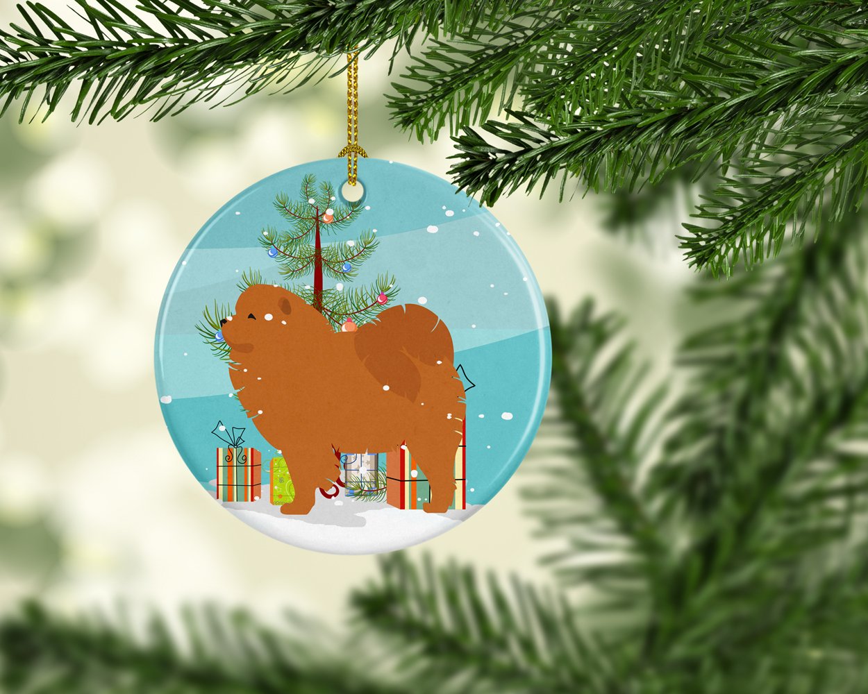 Chow Chow Merry Christmas Tree Ceramic Ornament Christmas Tree Hanging Decorations for Home Christmas Holiday, Party, Gift, 3 in, Multicolor