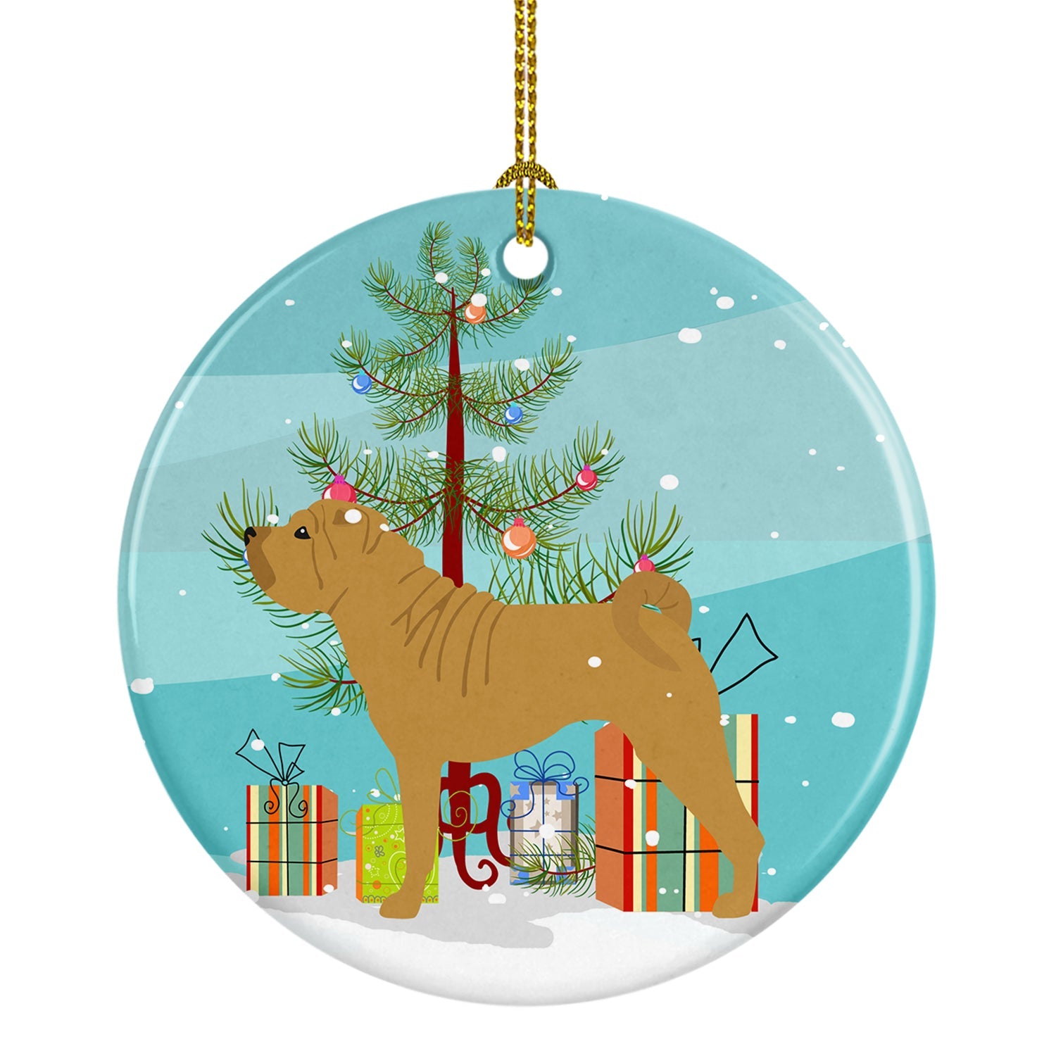 Shar Pei Merry Christmas Tree Ceramic Ornament Christmas Tree Hanging Decorations for Home Christmas Holiday, Party, Gift, 3 in, Multicolor