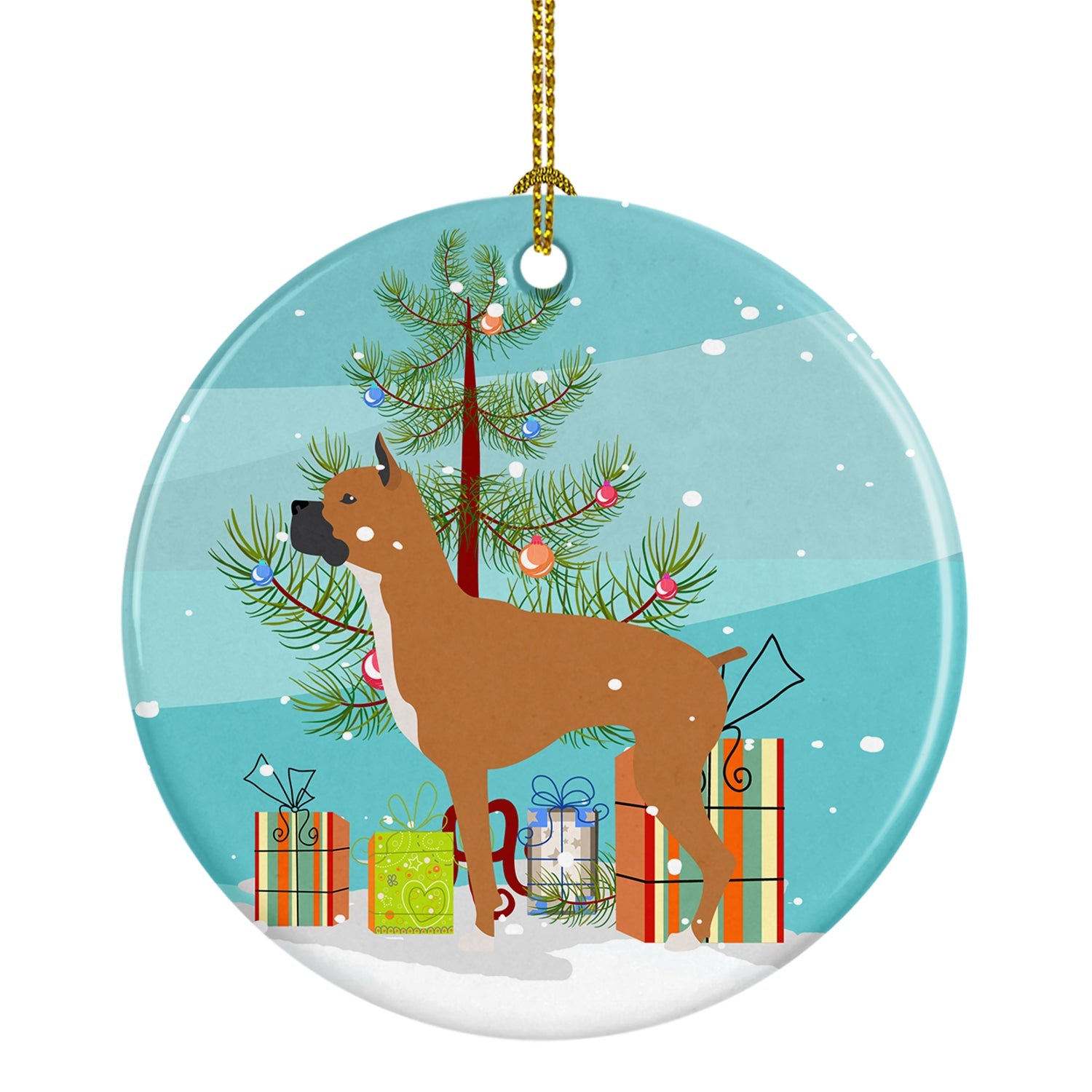 Boxer Merry Christmas Tree Ceramic Ornament Christmas Tree Hanging Decorations for Home Christmas Holiday, Party, Gift, 3 in, Multicolor