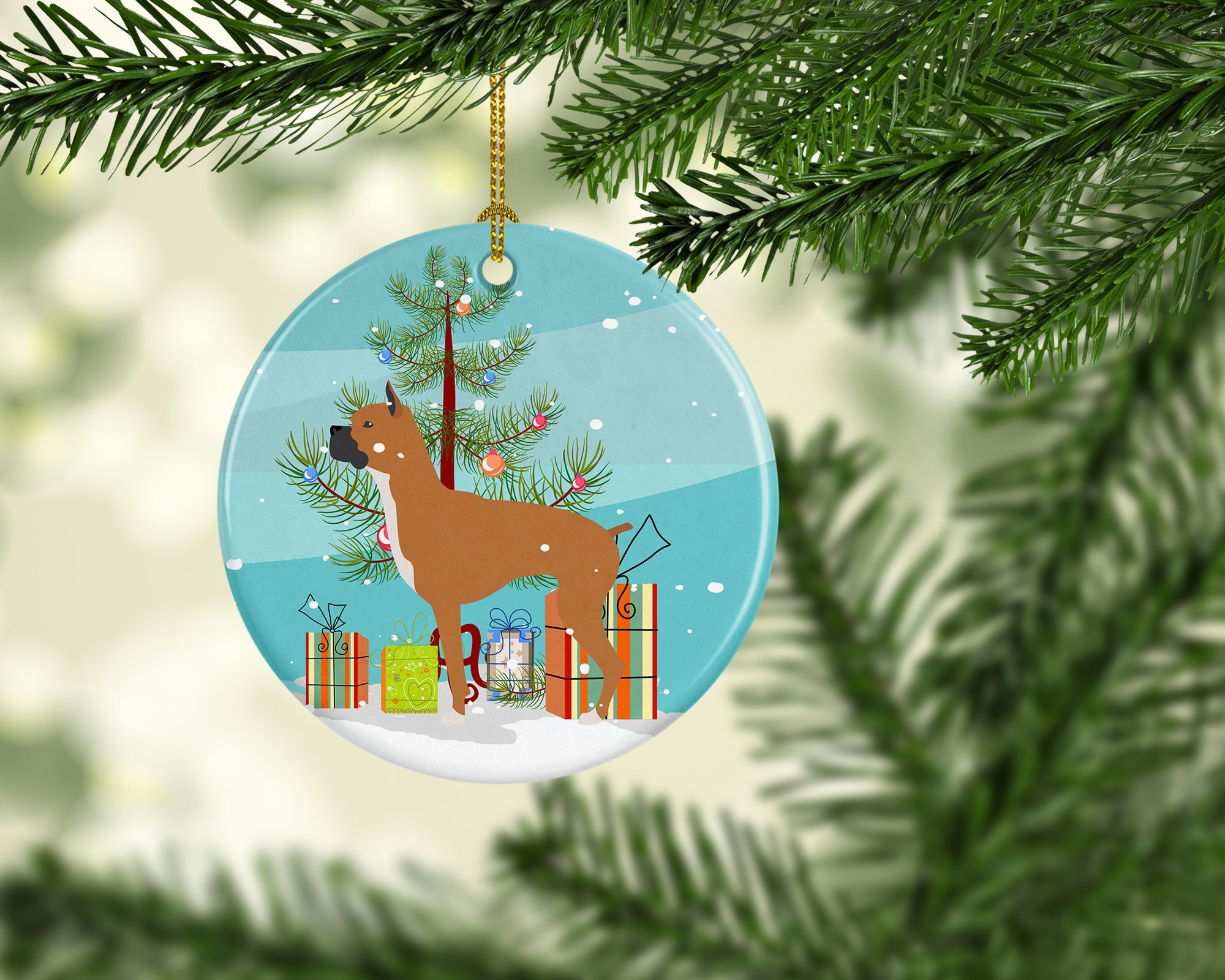 Boxer Merry Christmas Tree Ceramic Ornament Christmas Tree Hanging Decorations for Home Christmas Holiday, Party, Gift, 3 in, Multicolor