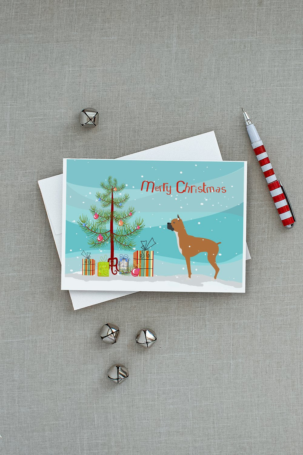 Boxer Merry Christmas Tree Greeting Cards Pack of 8 Blank Cards with Envelopes Whimsical A7 Size 5x7