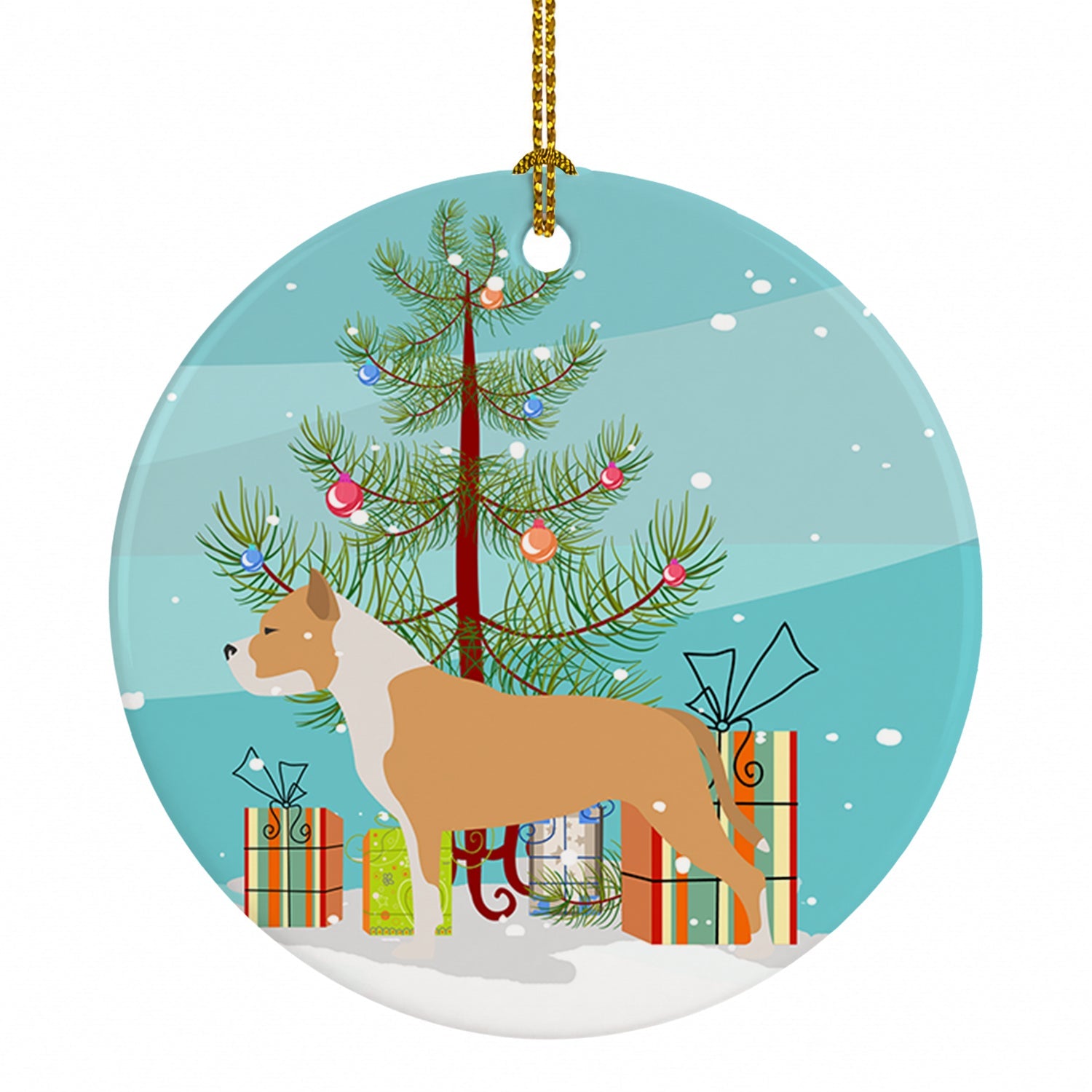 Staffordshire Bull Terrier Merry Christmas Tree Ceramic Ornament Christmas Tree Hanging Decorations for Home Christmas Holiday, Party, Gift, 3 in, Multicolor