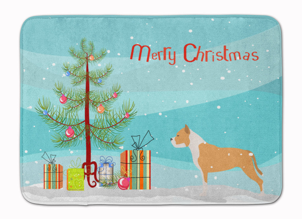 Staffordshire Bull Terrier Merry Christmas Tree Memory Foam Kitchen Mat Machine Washable Anti-Fatigue Cushion Comfort Bath or Kitchen Rug