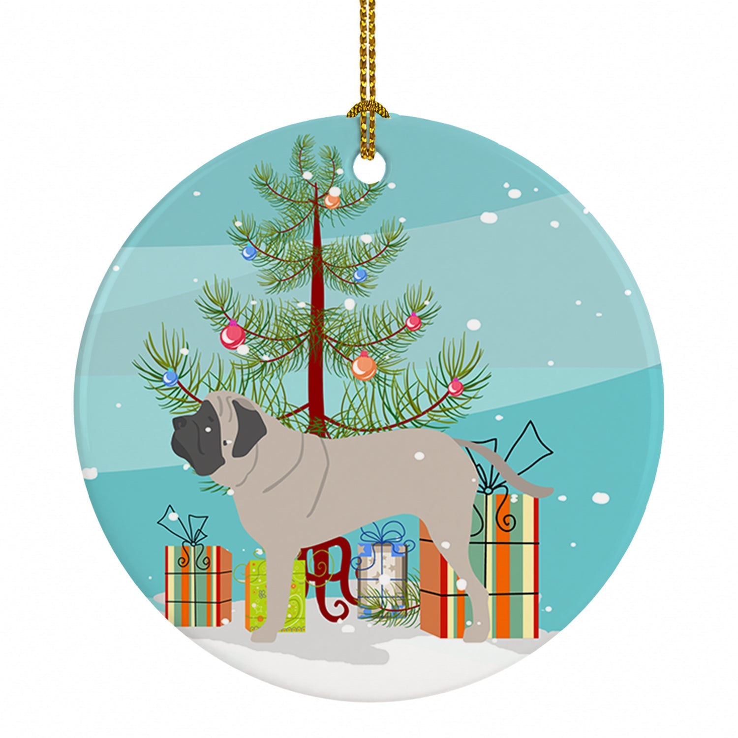 English Mastiff Merry Christmas Tree Ceramic Ornament Christmas Tree Hanging Decorations for Home Christmas Holiday, Party, Gift, 3 in, Multicolor