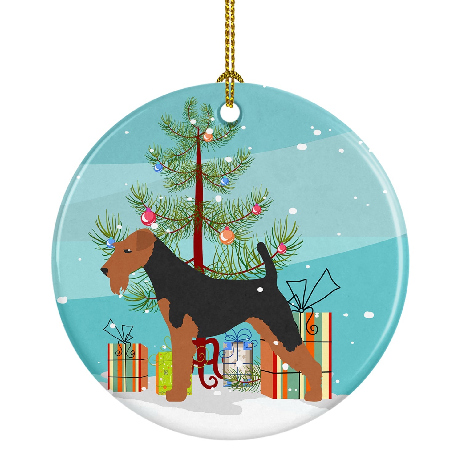 Airedale Terrier Merry Christmas Tree Ceramic Ornament Christmas Tree Hanging Decorations for Home Christmas Holiday, Party, Gift, 3 in, Multicolor