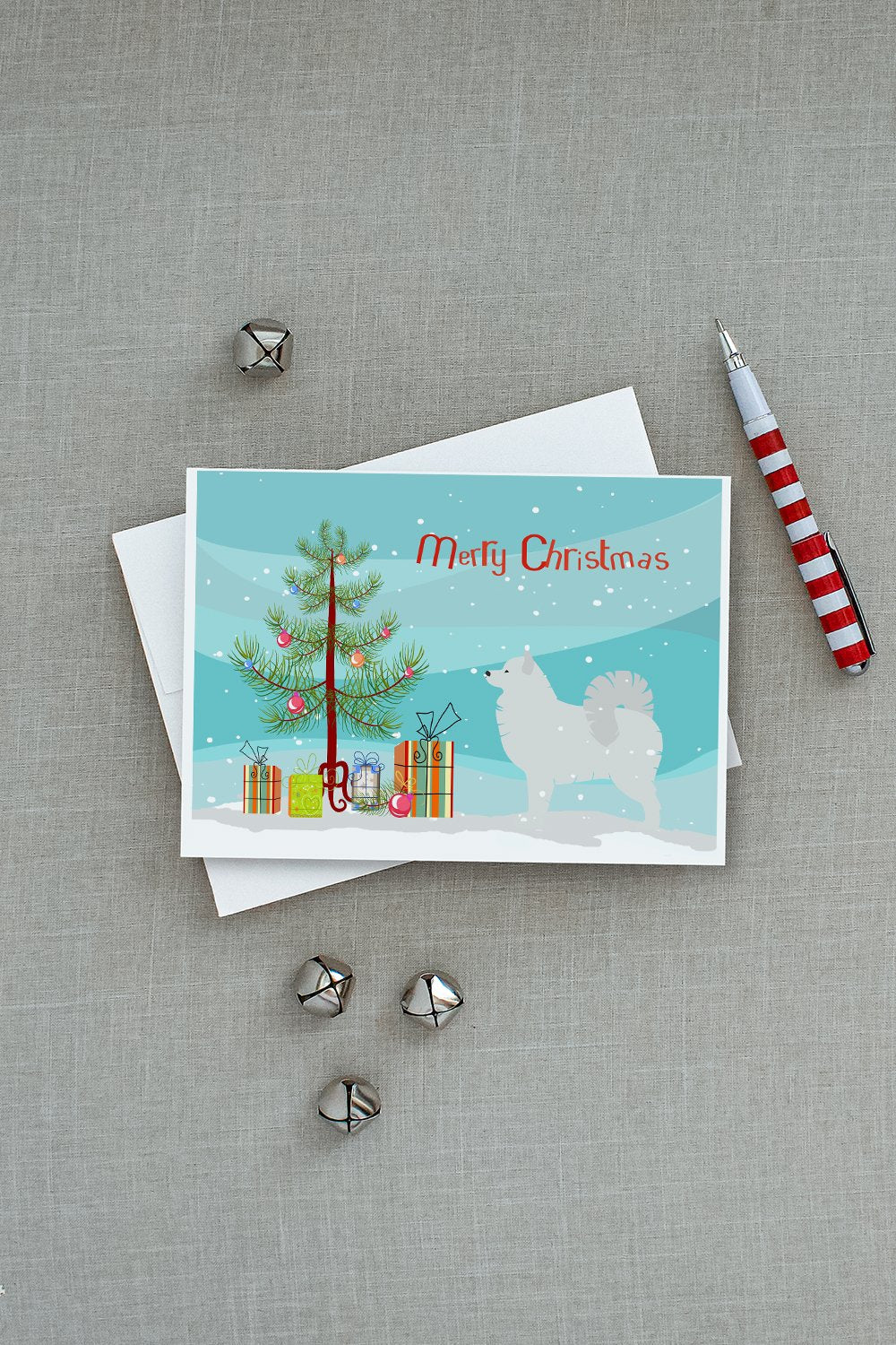 Samoyed Merry Christmas Tree Greeting Cards Pack of 8 Blank Cards with Envelopes Whimsical A7 Size 5x7