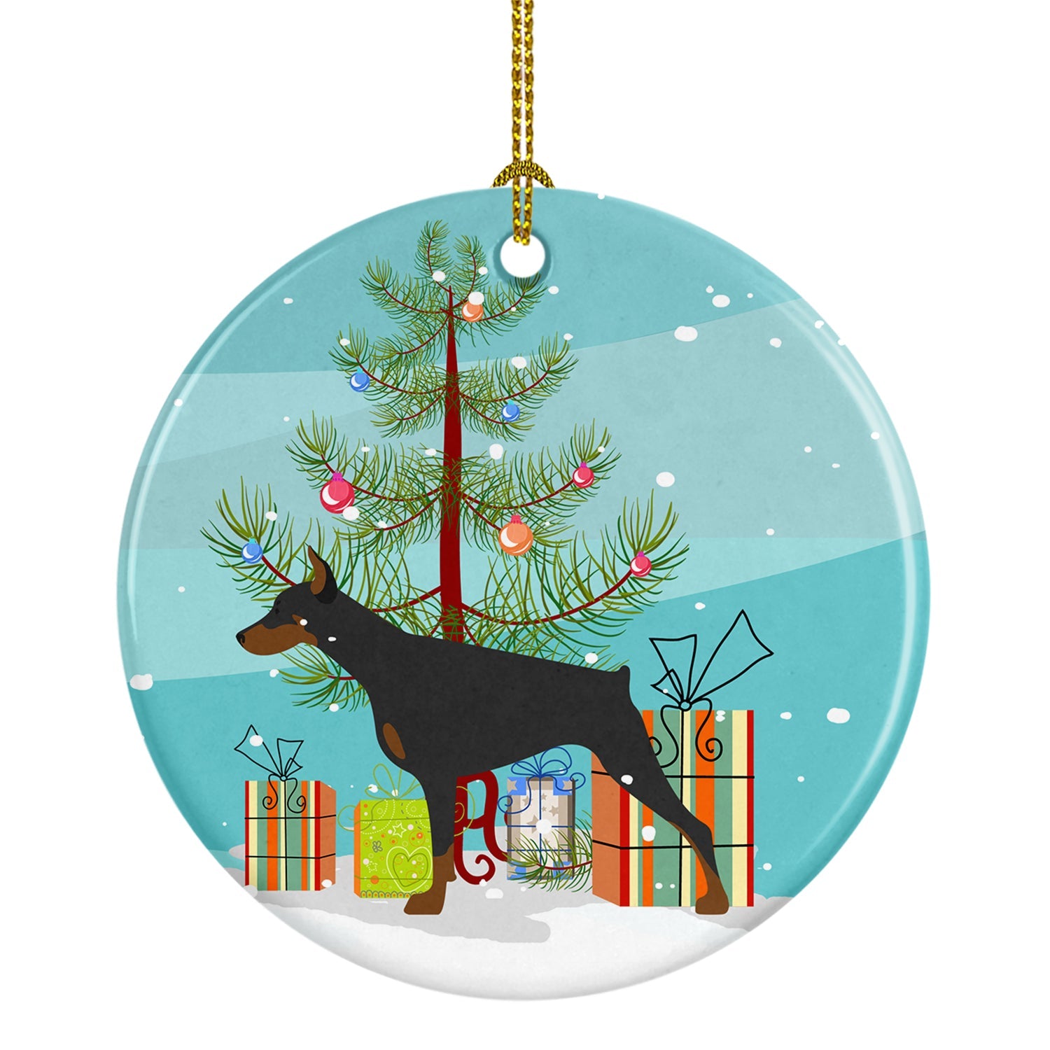 Doberman Pinscher Merry Christmas Tree Ceramic Ornament Christmas Tree Hanging Decorations for Home Christmas Holiday, Party, Gift, 3 in, Multicolor