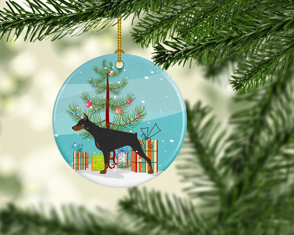 Doberman Pinscher Merry Christmas Tree Ceramic Ornament Christmas Tree Hanging Decorations for Home Christmas Holiday, Party, Gift, 3 in, Multicolor