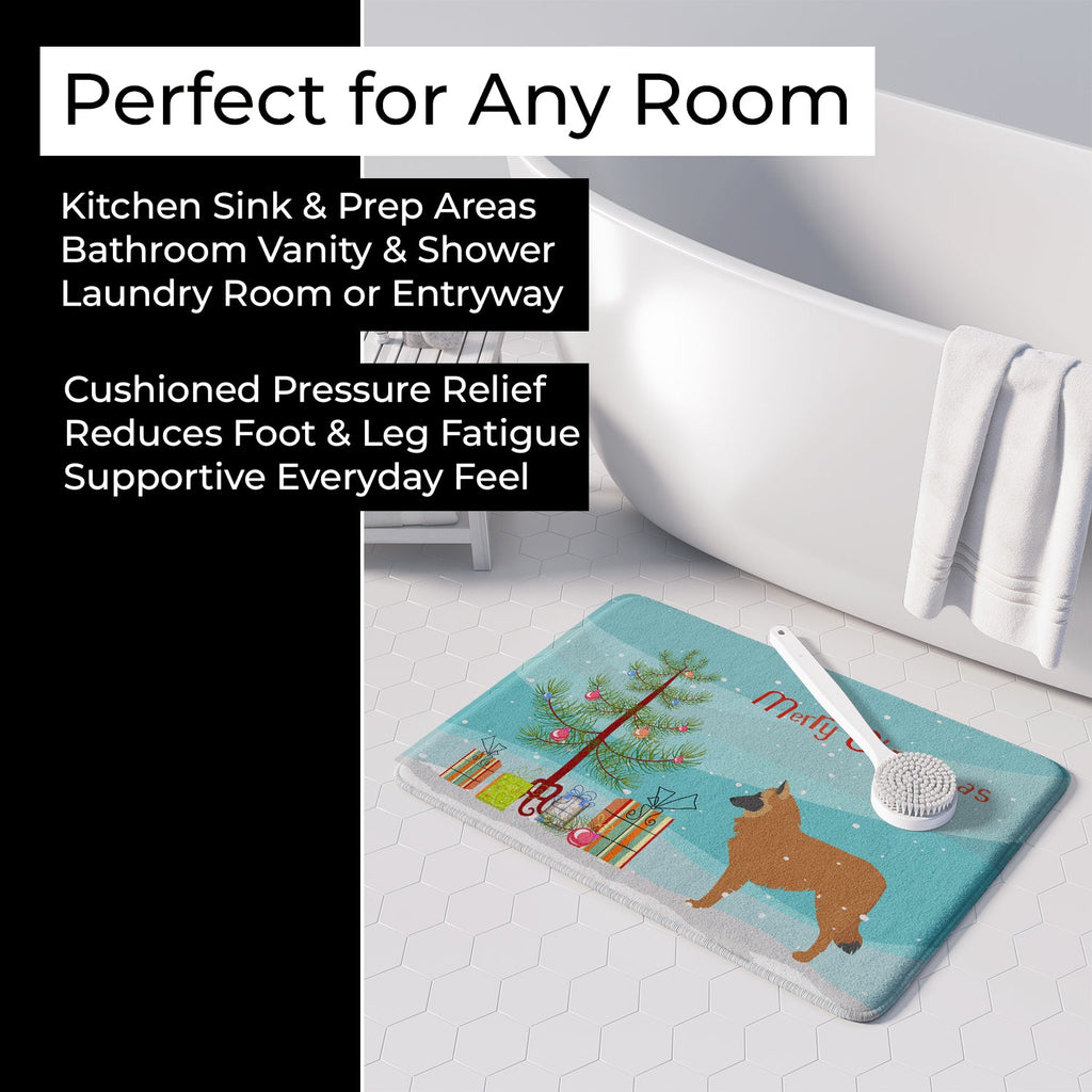 Belgian Shepherd Merry Christmas Tree Memory Foam Kitchen Mat Machine Washable Anti-Fatigue Cushion Comfort Bath or Kitchen Rug