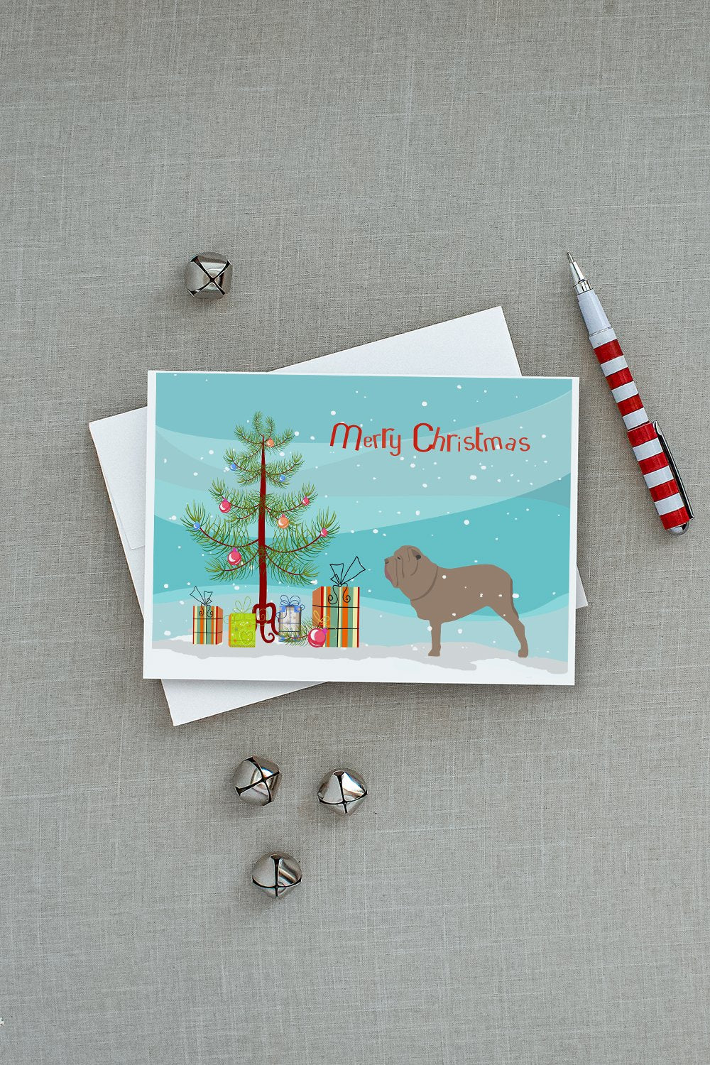 Neapolitan Mastiff Merry Christmas Tree Greeting Cards Pack of 8 Blank Cards with Envelopes Whimsical A7 Size 5x7