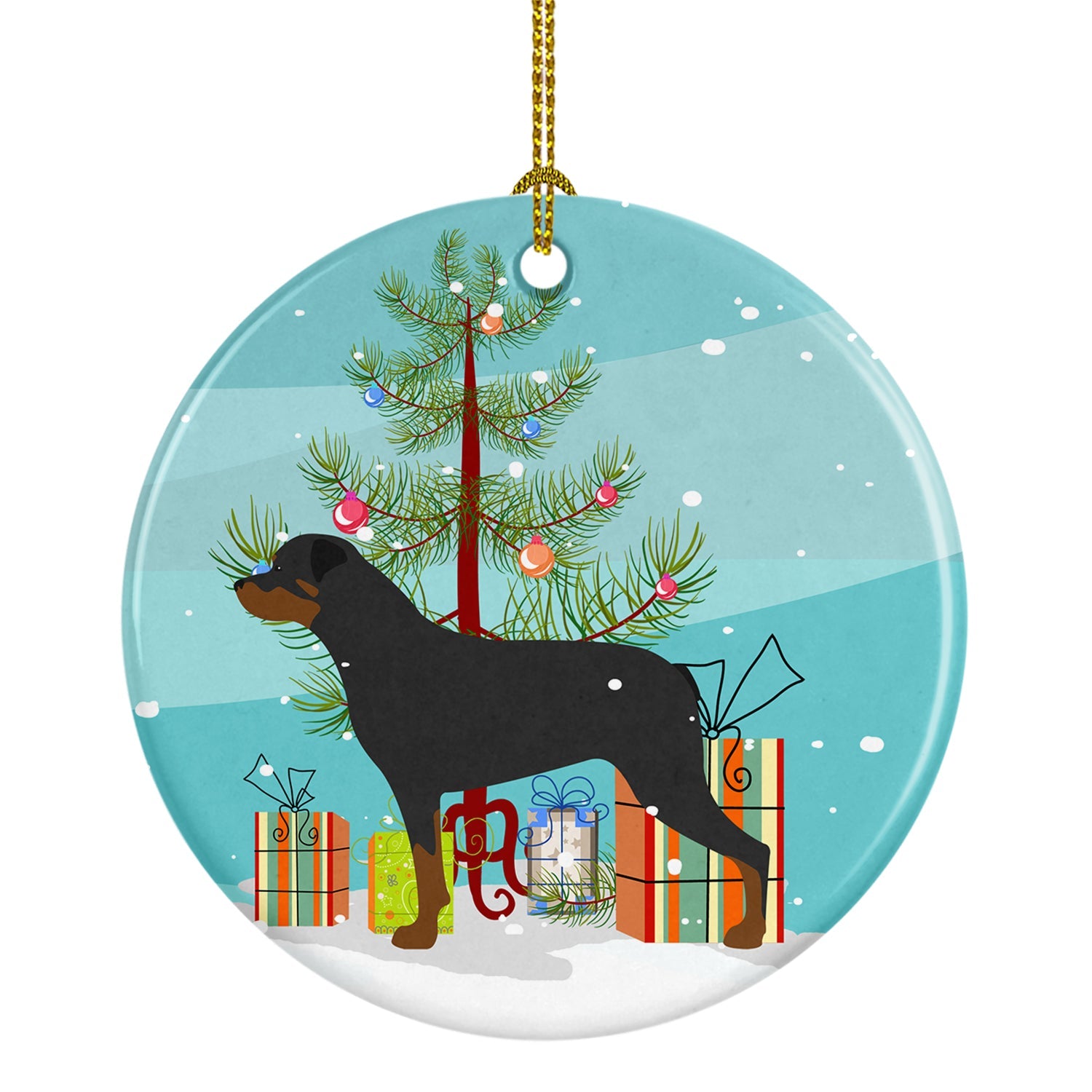 Rottweiler Merry Christmas Tree Ceramic Ornament Christmas Tree Hanging Decorations for Home Christmas Holiday, Party, Gift, 3 in, Multicolor