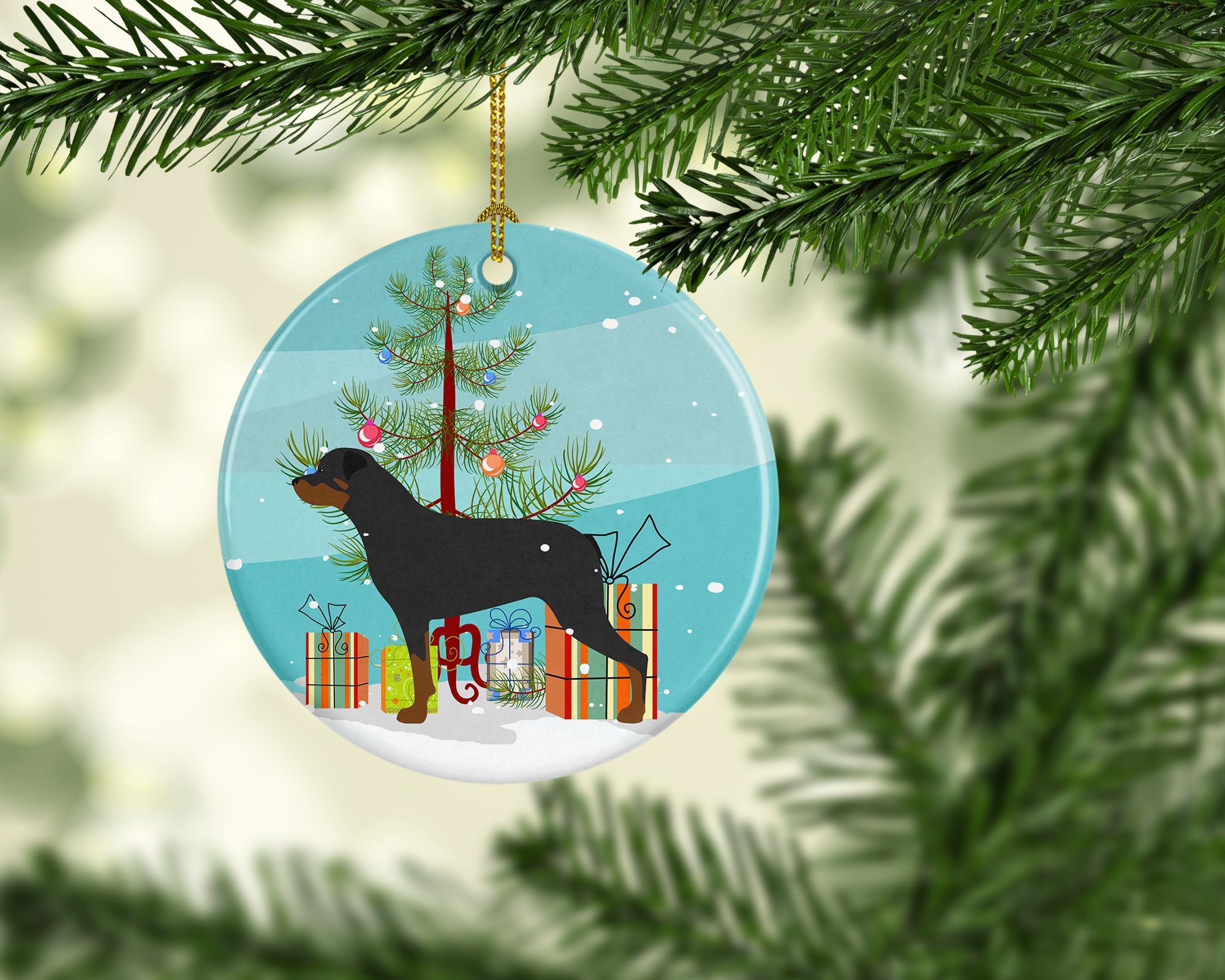 Rottweiler Merry Christmas Tree Ceramic Ornament Christmas Tree Hanging Decorations for Home Christmas Holiday, Party, Gift, 3 in, Multicolor