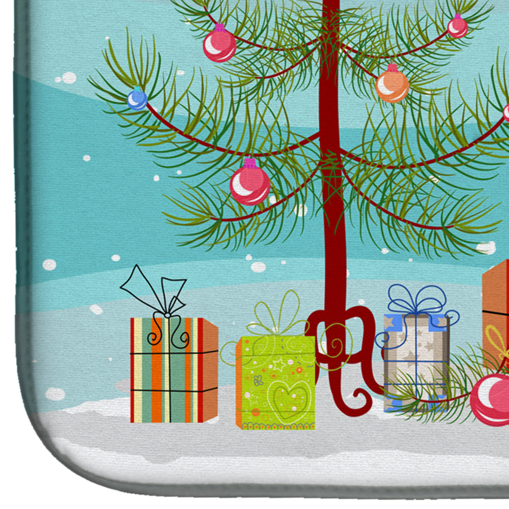 Rottweiler Merry Christmas Tree Dish Drying Mat Absorbent Dish Drying Mat Pad for Kitchen Counter Dish Drainer Mat for Countertop, 14 x 21", Multicolor