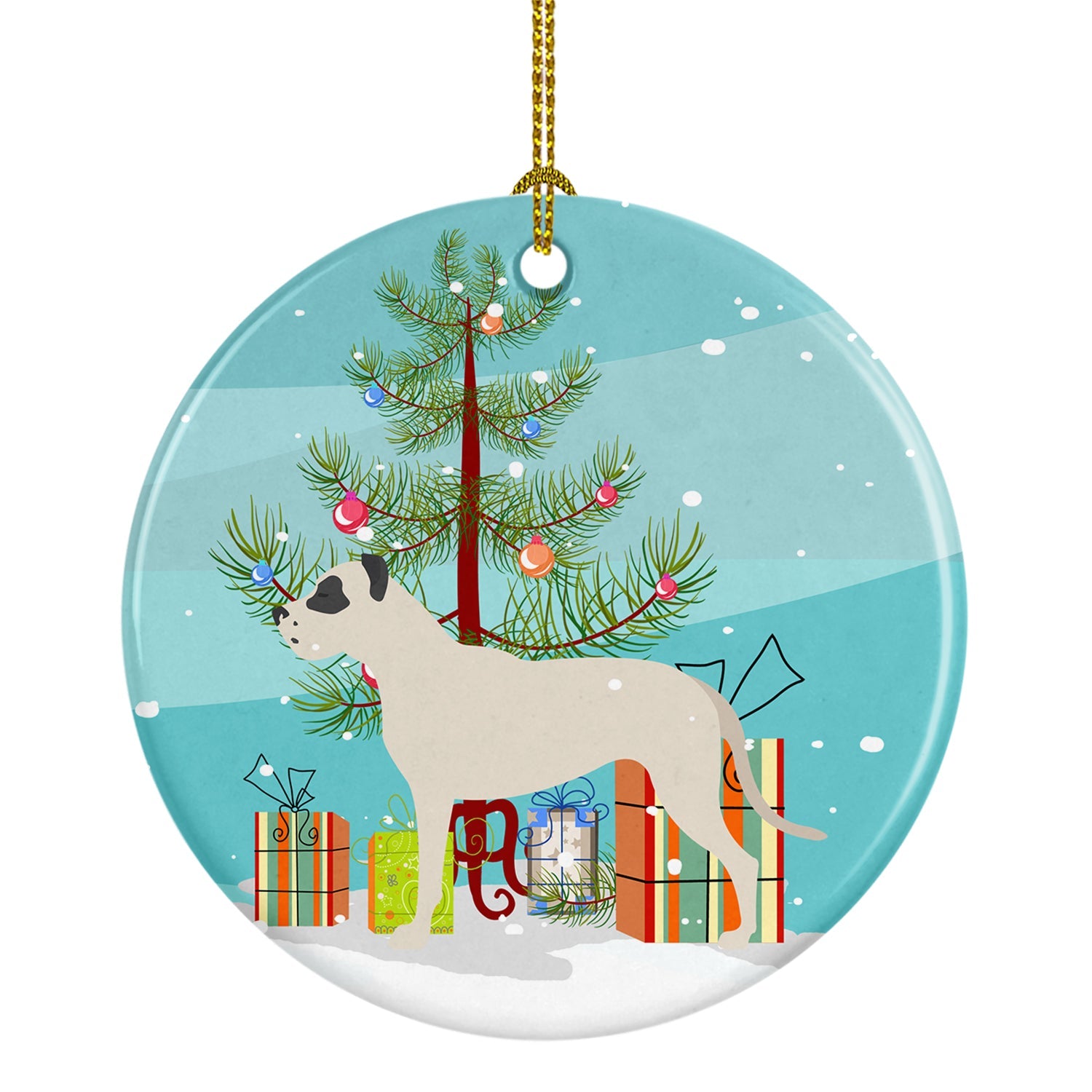 Dogo Argentino Merry Christmas Tree Ceramic Ornament Christmas Tree Hanging Decorations for Home Christmas Holiday, Party, Gift, 3 in, Multicolor