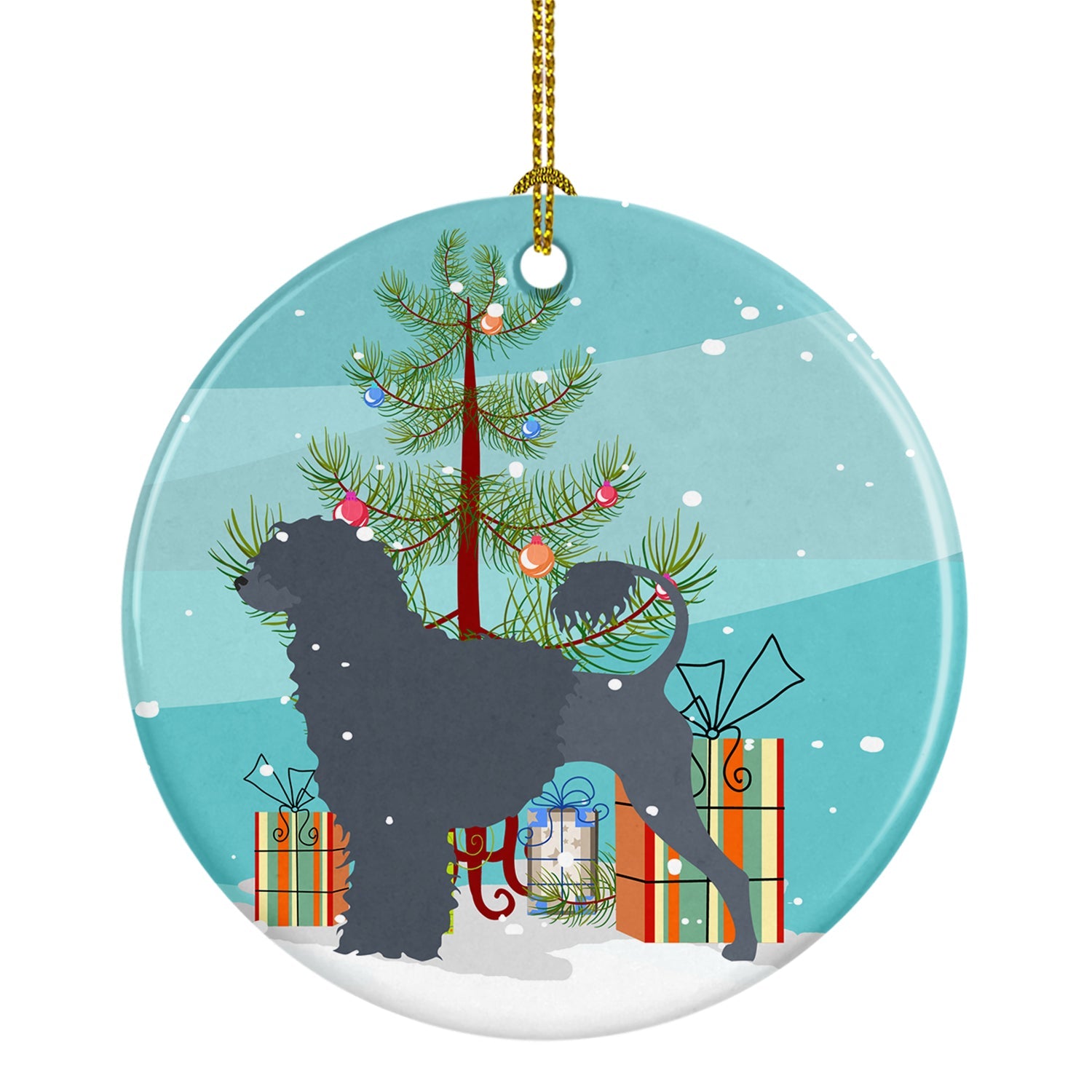 Portuguese Water Dog Merry Christmas Tree Ceramic Ornament Christmas Tree Hanging Decorations for Home Christmas Holiday, Party, Gift, 3 in, Multicolor