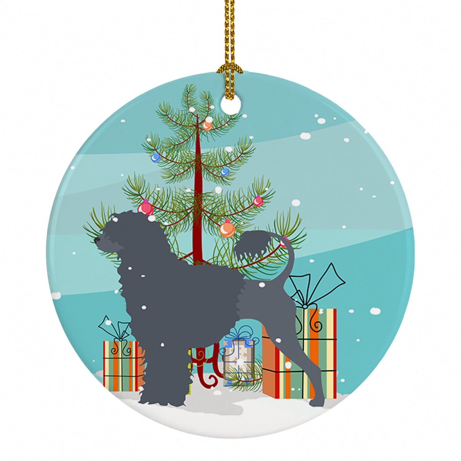 Portuguese Water Dog Merry Christmas Tree Ceramic Ornament Christmas Tree Hanging Decorations for Home Christmas Holiday, Party, Gift, 3 in, Multicolor