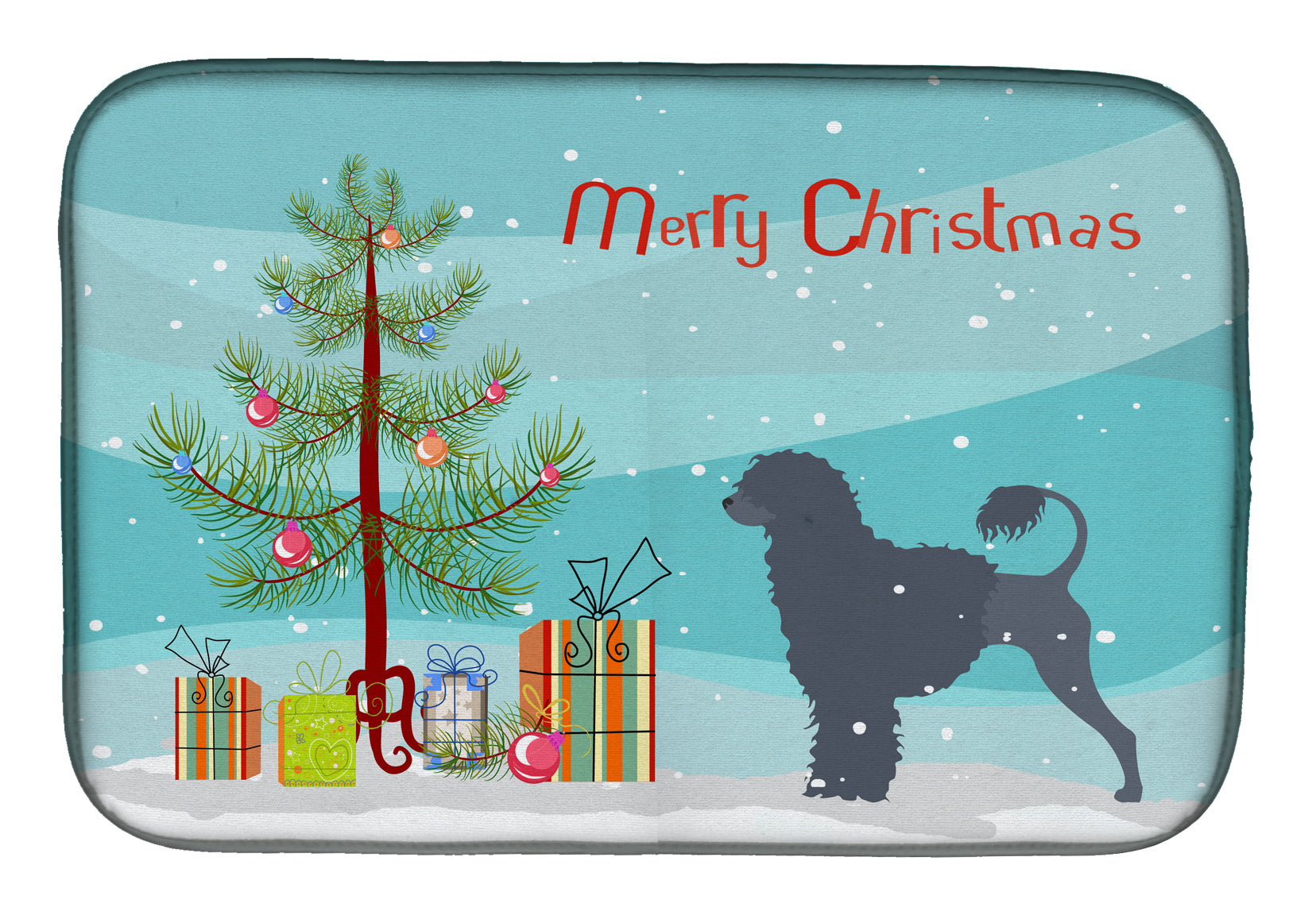 Portuguese Water Dog Merry Christmas Tree Dish Drying Mat Absorbent Dish Drying Mat Pad for Kitchen Counter Dish Drainer Mat for Countertop, 14 x 21", Multicolor