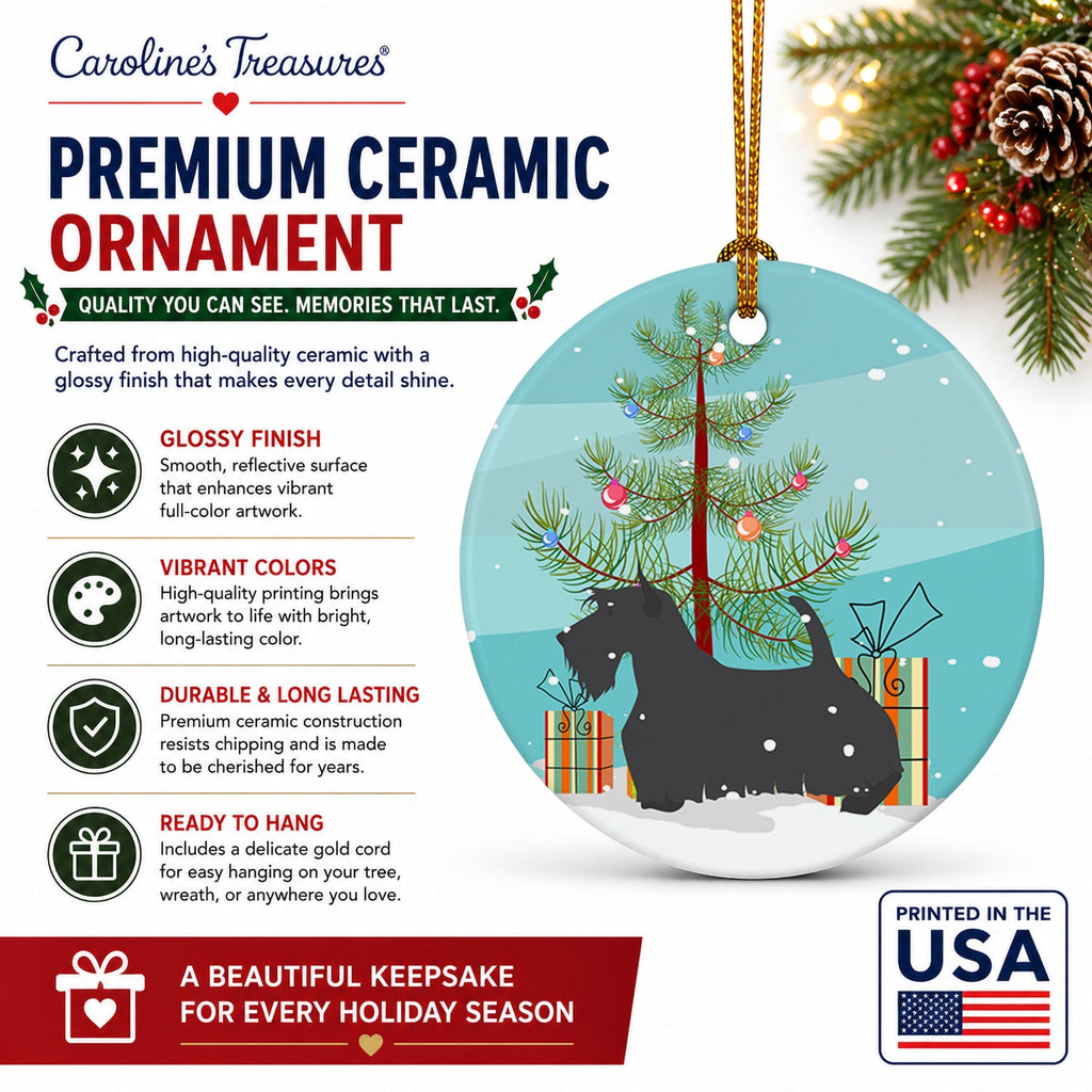 Scottish Terrier Merry Christmas Tree Ceramic Ornament Christmas Tree Hanging Decorations for Home Christmas Holiday, Party, Gift, 3 in, Multicolor