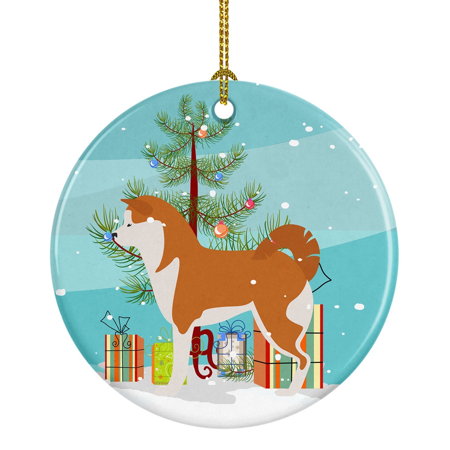 Akita Merry Christmas Tree Ceramic Ornament Christmas Tree Hanging Decorations for Home Christmas Holiday, Party, Gift, 3 in, Multicolor