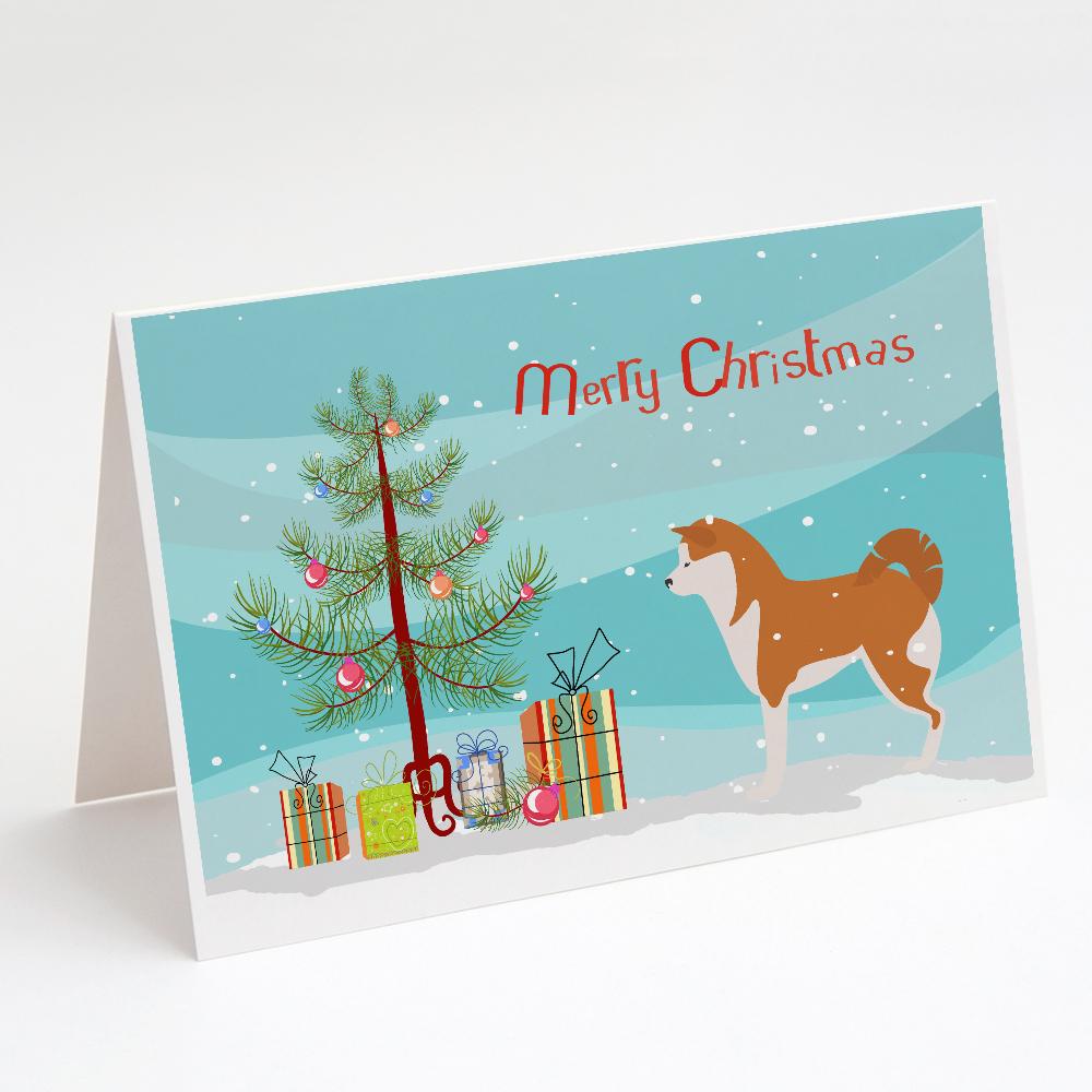 Akita Merry Christmas Tree Greeting Cards Pack of 8 Blank Cards with Envelopes Whimsical A7 Size 5x7
