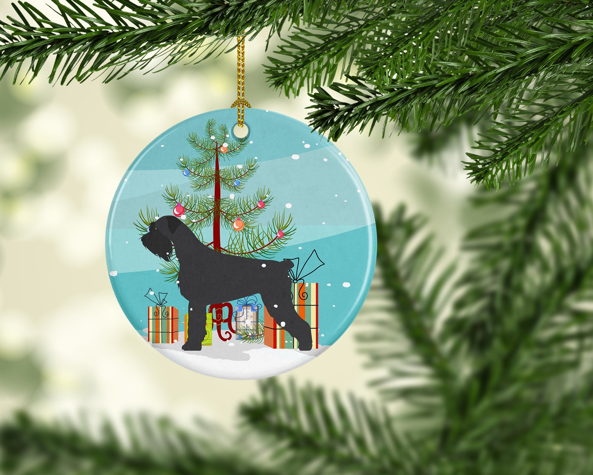 Giant Schnauzer Merry Christmas Tree Ceramic Ornament Christmas Tree Hanging Decorations for Home Christmas Holiday, Party, Gift, 3 in, Multicolor