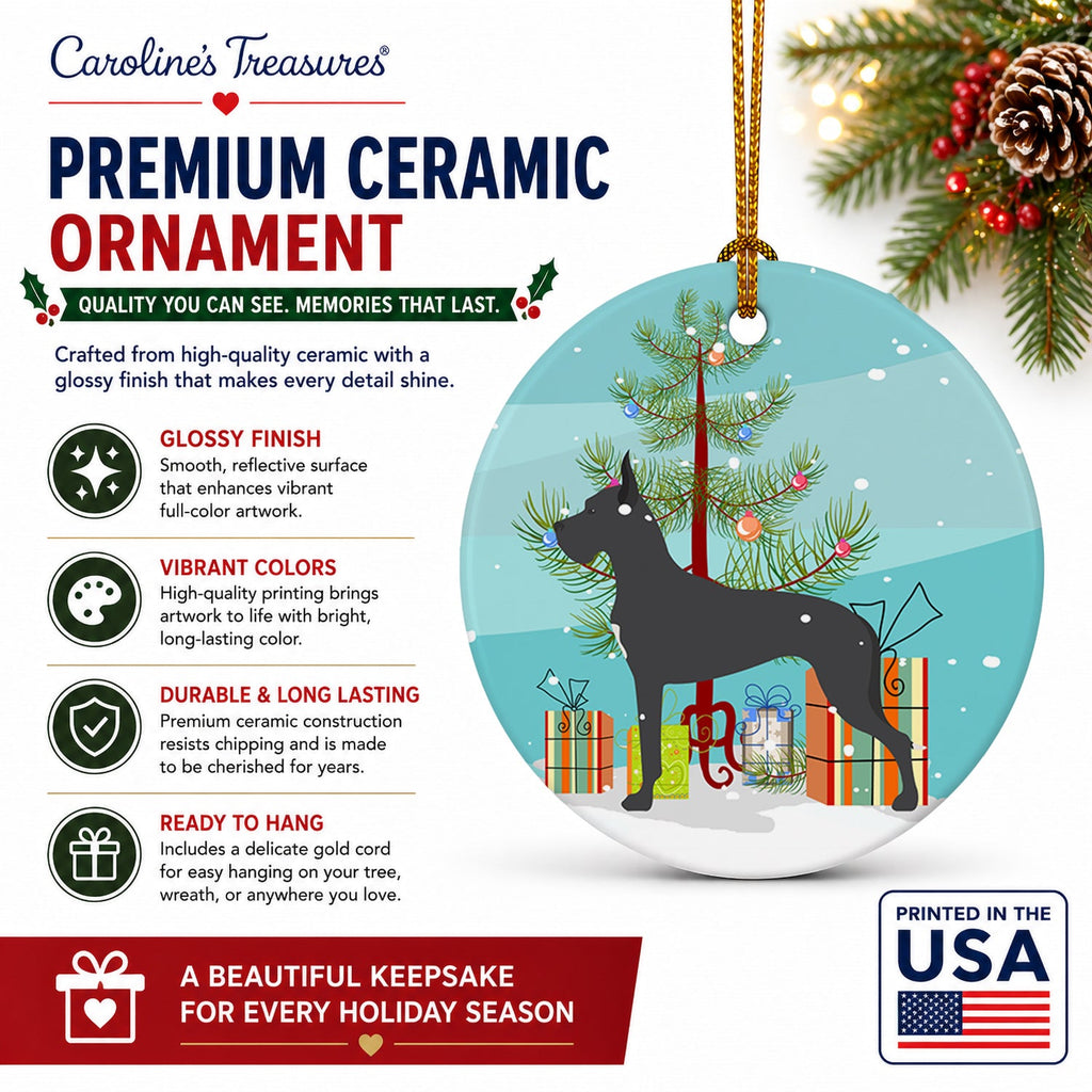 Great Dane Merry Christmas Tree Ceramic Ornament Christmas Tree Hanging Decorations for Home Christmas Holiday, Party, Gift, 3 in, Multicolor