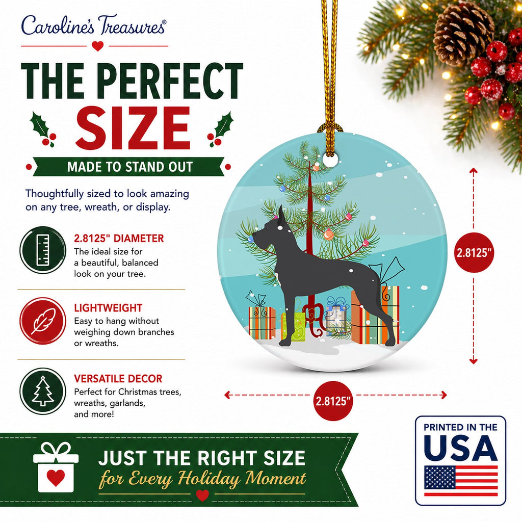 Great Dane Merry Christmas Tree Ceramic Ornament Christmas Tree Hanging Decorations for Home Christmas Holiday, Party, Gift, 3 in, Multicolor