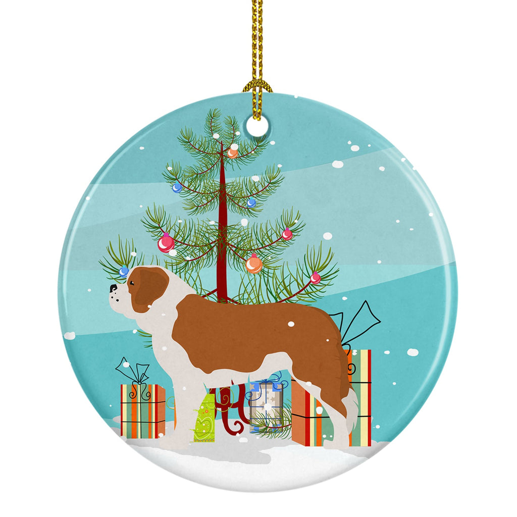 Saint Bernard Merry Christmas Tree Ceramic Ornament Christmas Tree Hanging Decorations for Home Christmas Holiday, Party, Gift, 3 in, Multicolor