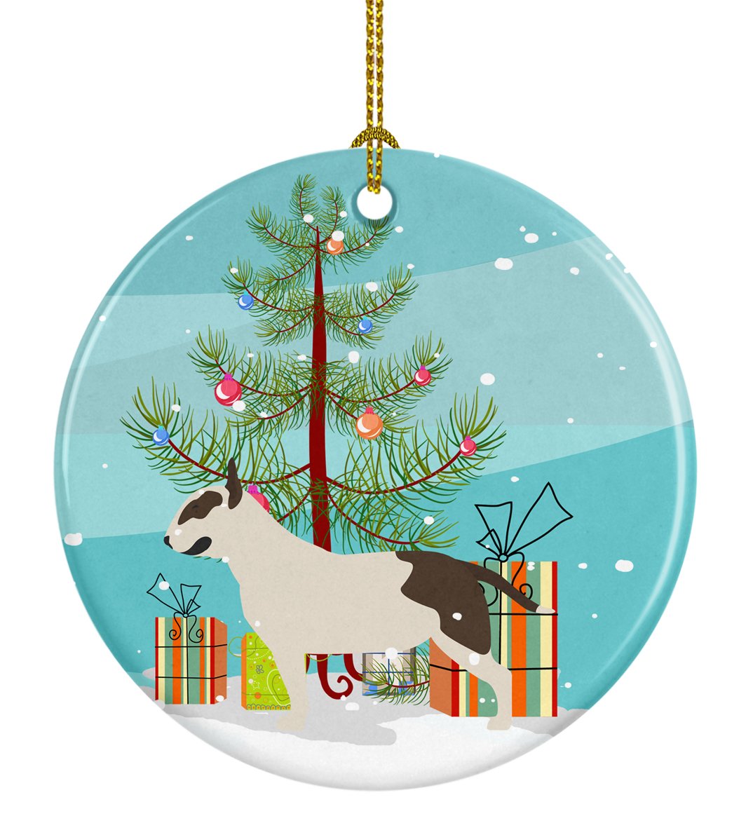 Bull Terrier Merry Christmas Tree Ceramic Ornament Christmas Tree Hanging Decorations for Home Christmas Holiday, Party, Gift, 3 in, Multicolor