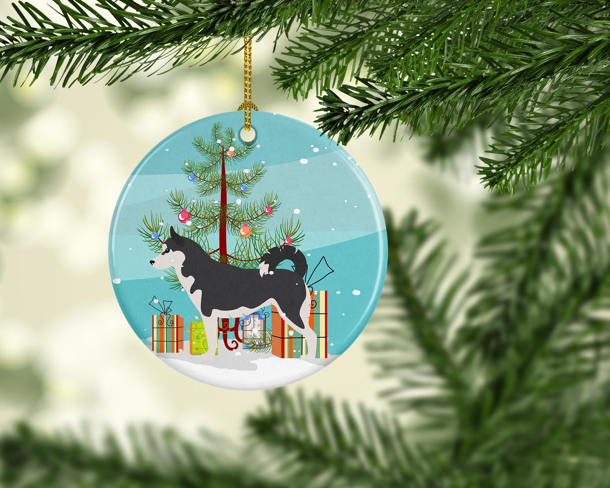 Siberian Husky Merry Christmas Tree Ceramic Ornament Christmas Tree Hanging Decorations for Home Christmas Holiday, Party, Gift, 3 in, Multicolor