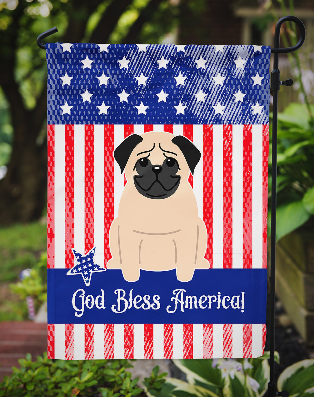 Patriotic USA Pug Fawn Garden Flag Mailbox Decorative Yard Banner Outside Patio Artwork for Flower Beds, Garden Size, Multicolor