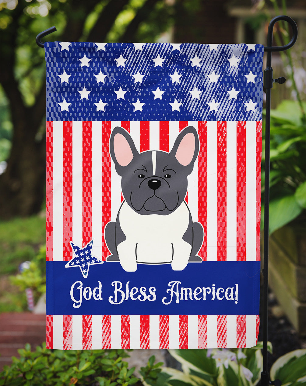 Patriotic USA French Bulldog Black White Garden Flag Mailbox Decorative Yard Banner Outside Patio Artwork for Flower Beds, Garden Size, Multicolor