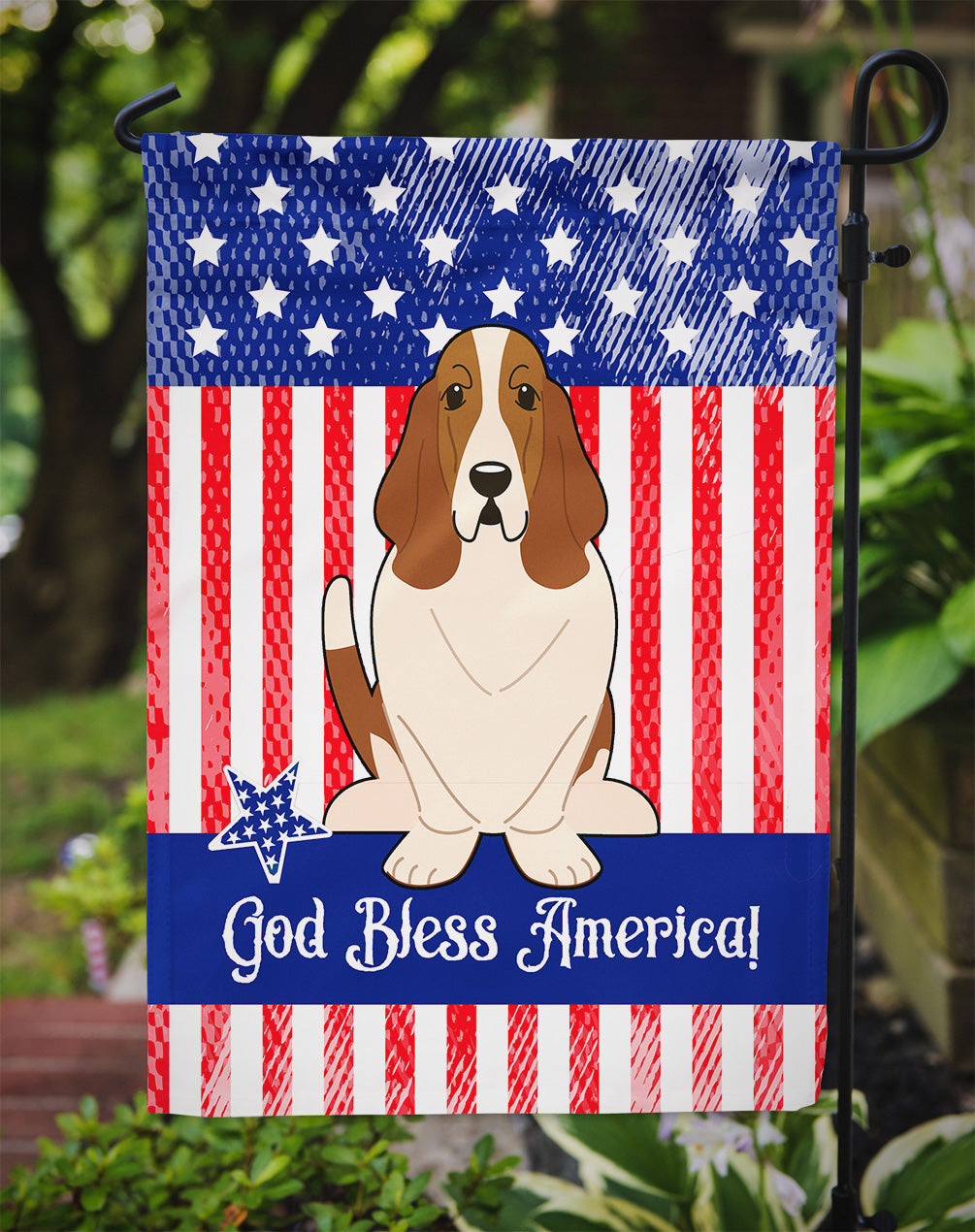 Patriotic USA Basset Hound Garden Flag Mailbox Decorative Yard Banner Outside Patio Artwork for Flower Beds, Garden Size, Multicolor