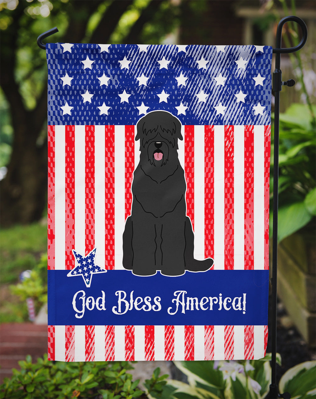Patriotic USA Black Russian Terrier Garden Flag Mailbox Decorative Yard Banner Outside Patio Artwork for Flower Beds, Garden Size, Multicolor