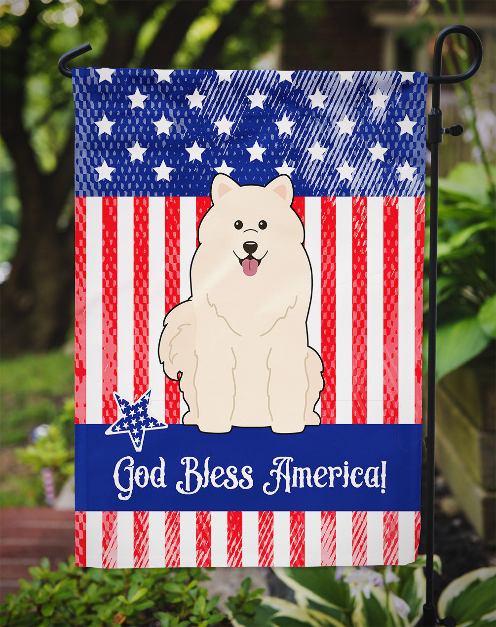 Patriotic USA Samoyed Garden Flag Mailbox Decorative Yard Banner Outside Patio Artwork for Flower Beds, Garden Size, Multicolor