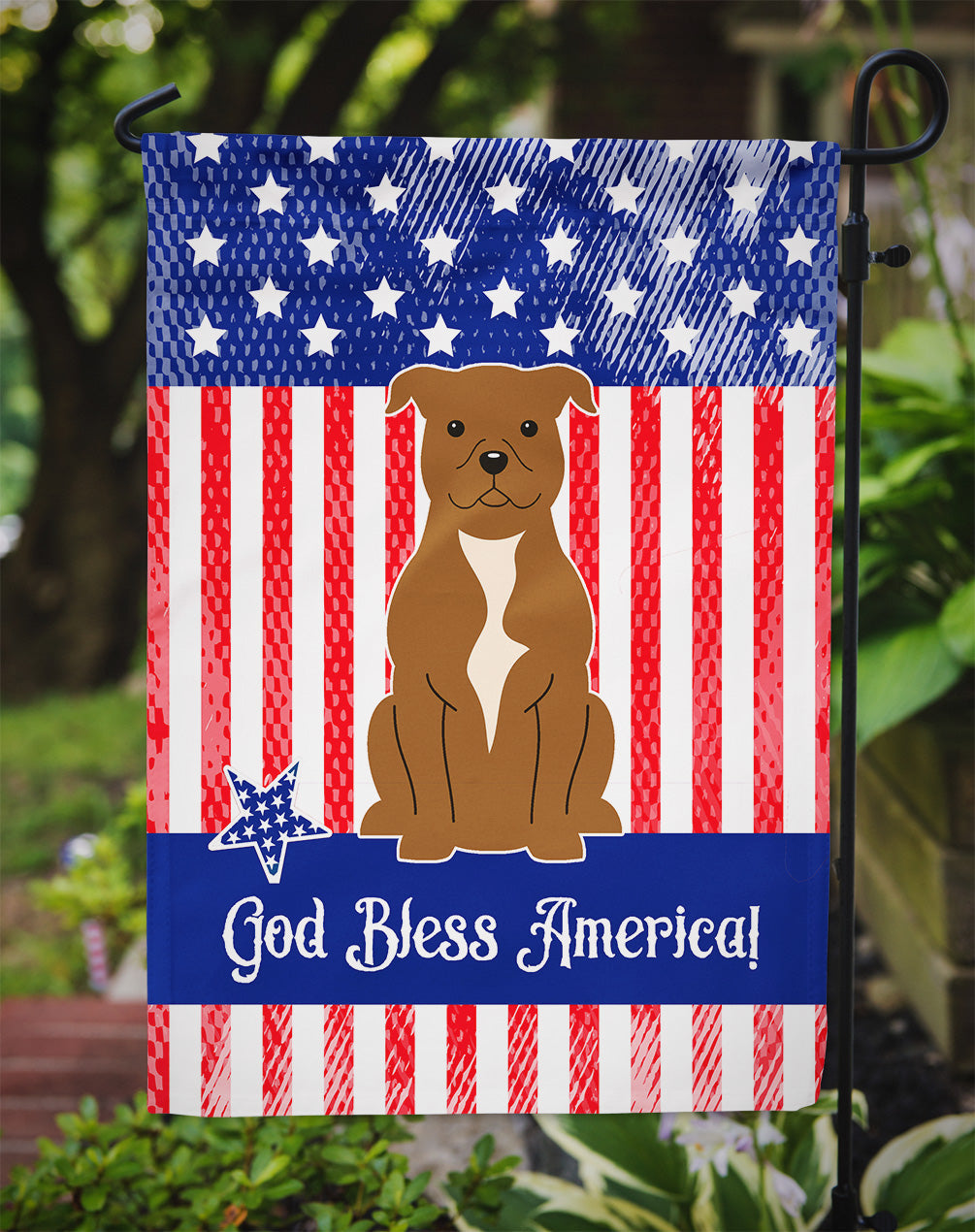 Patriotic USA Staffordshire Bull Terrier Brown Garden Flag Mailbox Decorative Yard Banner Outside Patio Artwork for Flower Beds, Garden Size, Multicolor