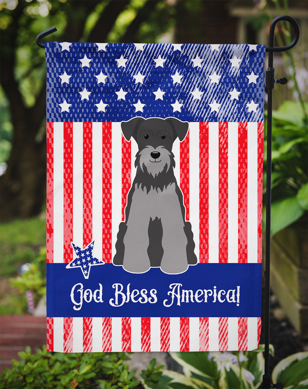 Patriotic USA Miniature Schnauzer Black Silver Garden Flag Mailbox Decorative Yard Banner Outside Patio Artwork for Flower Beds, Garden Size, Multicolor