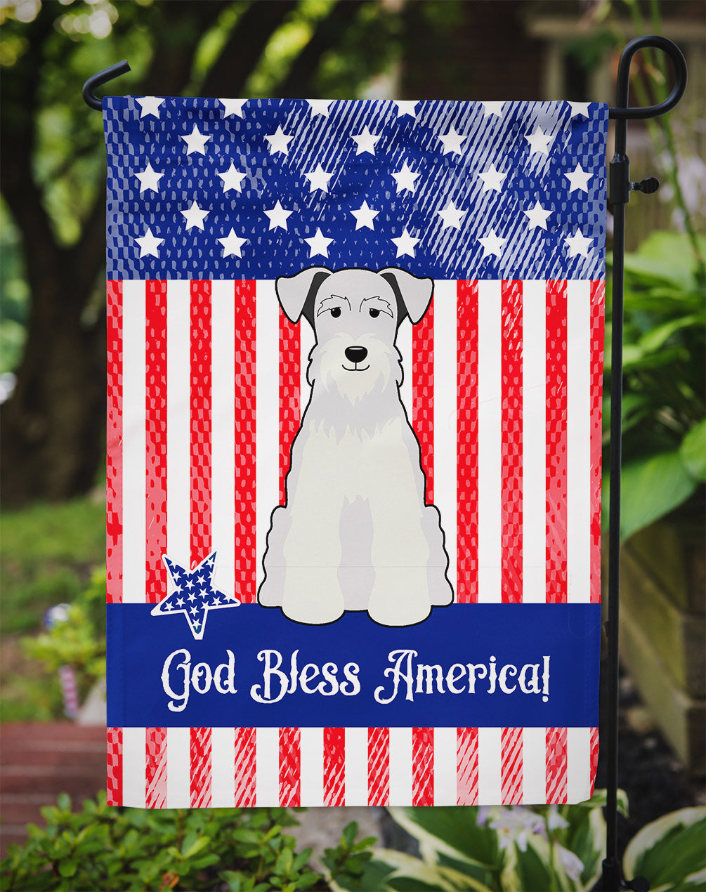 Patriotic USA Miniature Schnauzer White Garden Flag Mailbox Decorative Yard Banner Outside Patio Artwork for Flower Beds, Garden Size, Multicolor