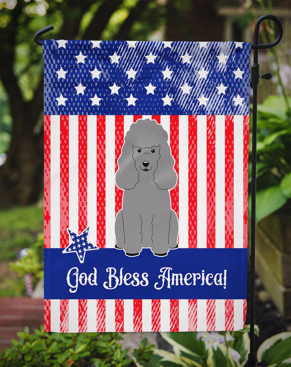 Patriotic USA Poodle Silver Garden Flag Mailbox Decorative Yard Banner Outside Patio Artwork for Flower Beds, Garden Size, Multicolor