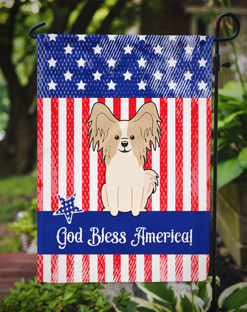 Patriotic USA Papillon Sable White Garden Flag Mailbox Decorative Yard Banner Outside Patio Artwork for Flower Beds, Garden Size, Multicolor