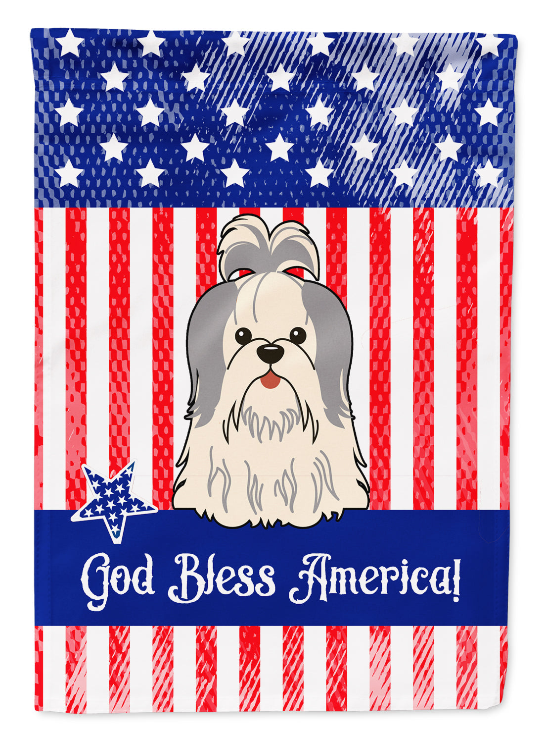 Patriotic USA Shih Tzu Silver White Garden Flag Mailbox Decorative Yard Banner Outside Patio Artwork for Flower Beds, Garden Size, Multicolor